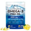 Triple-Strength Omega 3 Fish Oil Supplement 240 Softgels - High Potency EPA & DHA - Supports Brain, Eye, Skin, Joint & Heart Health for Adults - Lemon Flavor, GMO-Free, from Sustainably Sourced Fish
