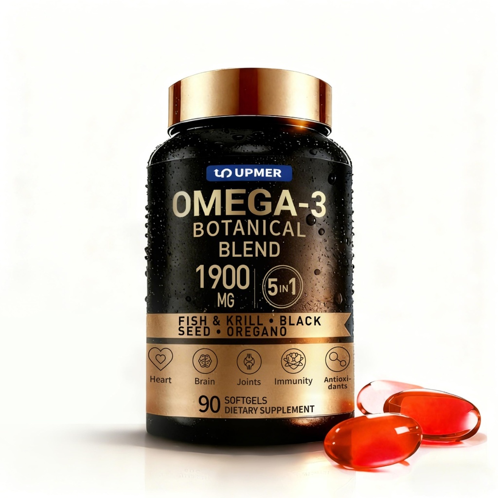 Omega 3 5-in-1 with Krill, Black Seed Oil & Oregano,1900 mg per Serving with EPA, DHA, CoQ10, Astaxanthin, Vitamins D3 & E | Heart, Brain & Joint Support | 60 Softgels
