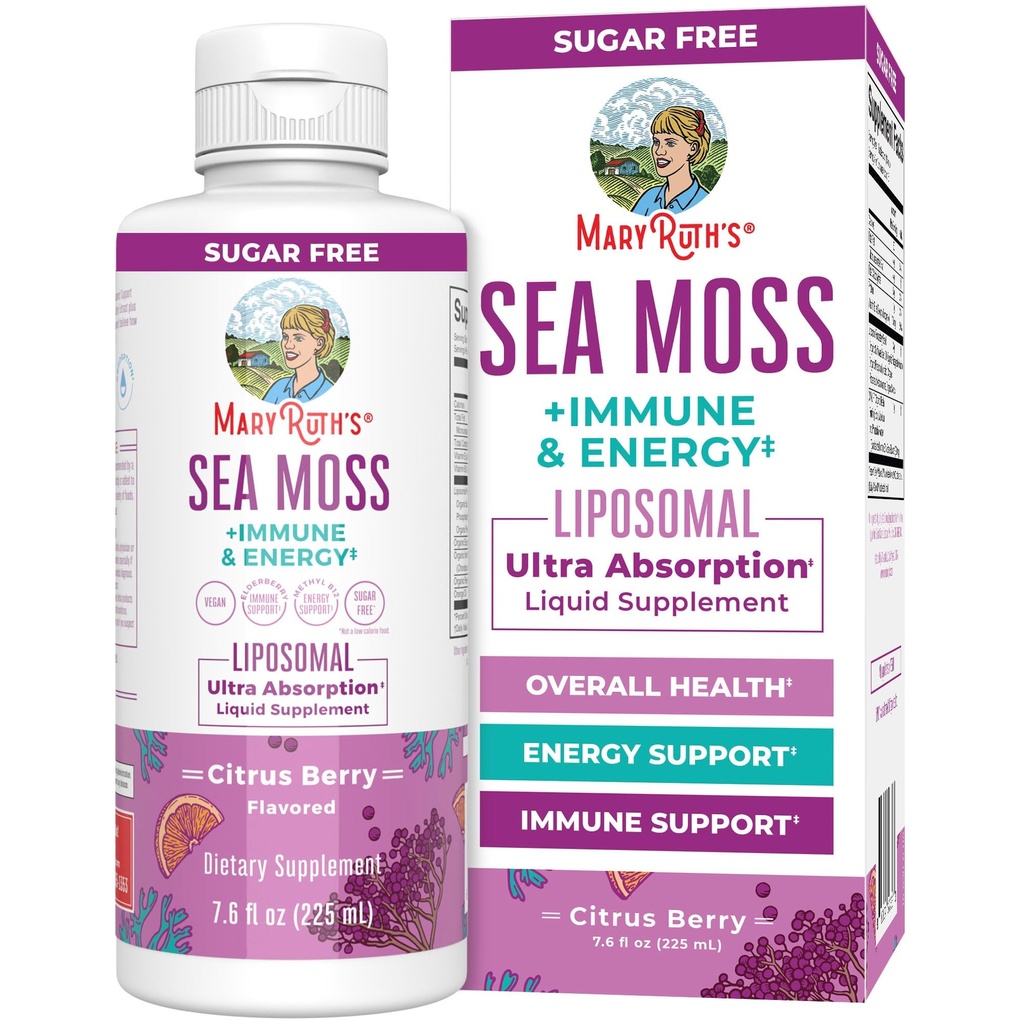 MARYRUTH'S Organics Sea Moss + Immune & Energy Liposomal | Irish Sea Moss | Vitamin B12 | Vitamin E | Elderberry | Rose Hip Oil | Orange Oil | Immune Support Supplement | Vegan | Sugar Free | 7.6 oz