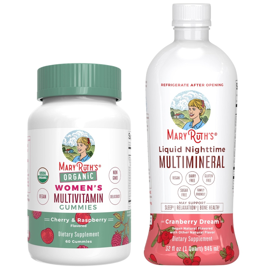 MaryRuth 's Multivitamin Gummies for Women (Cherry & Raspberry) & Liquid Nighttime Multimineral (Cranberry)