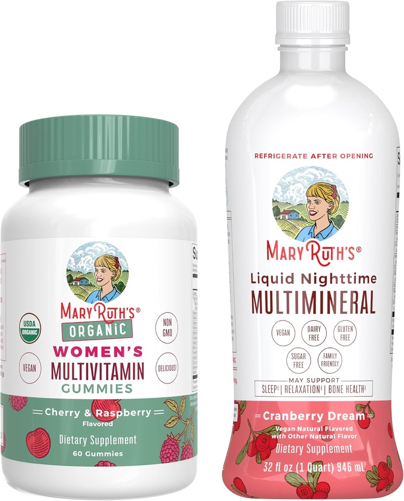 MaryRuth 's Multivitamin Gummies for Women (Cherry & Raspberry) & Liquid Nighttime Multimineral (Cranberry)