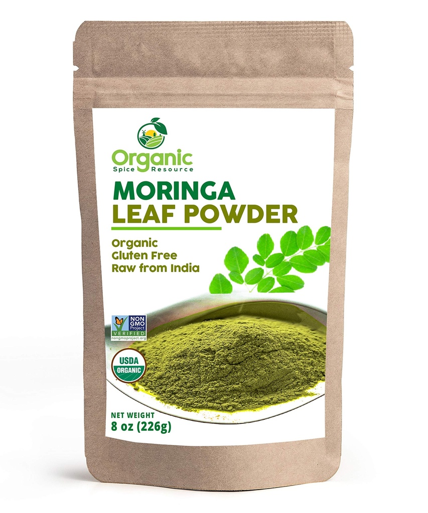 Organic Moringa Powder - 8 oz (226g) Name 124; USDA Organics, Non-GMO, Kosher, Halal, Moringa Olifera Powder - 100% Raw and Natural, by SHOPOSR