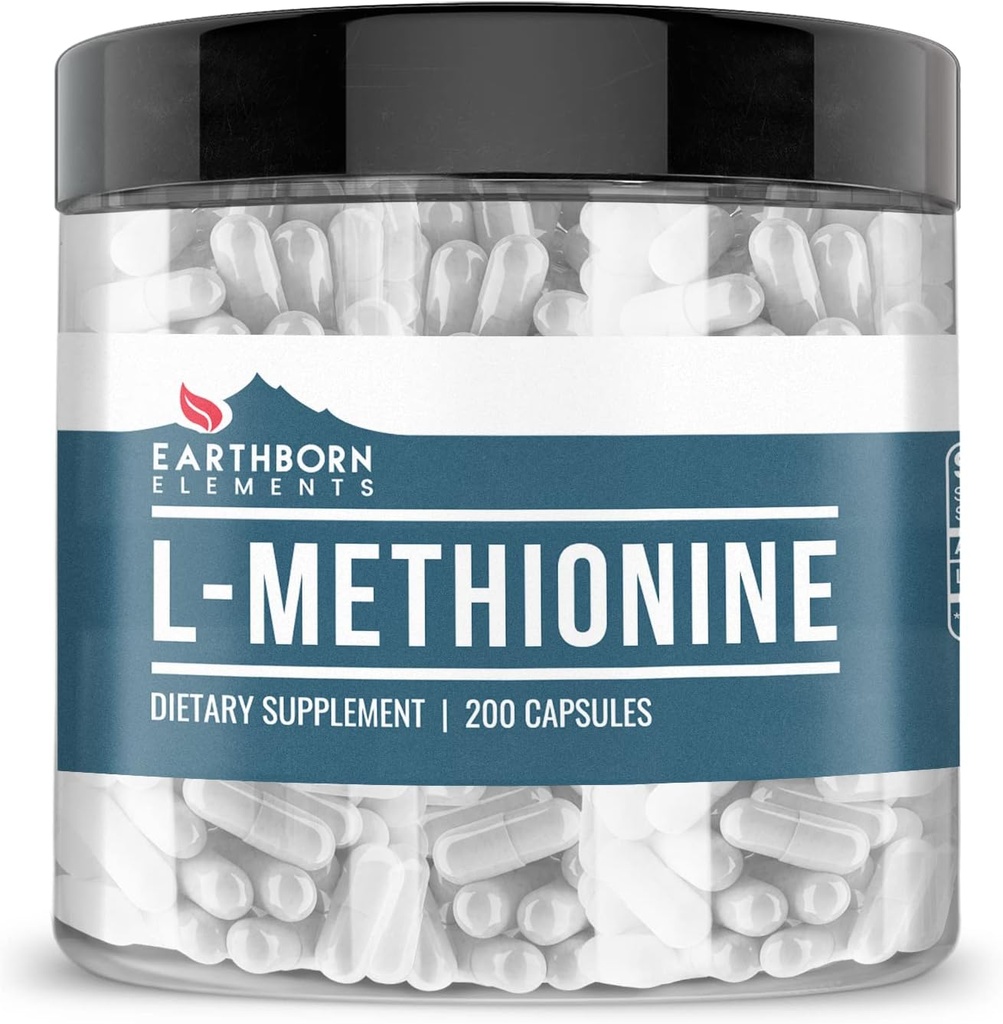 Earthborn Elements L- Methionin 200 Kapsler, Pure & Ufortyndet, Ingen tilsætningsstoffer