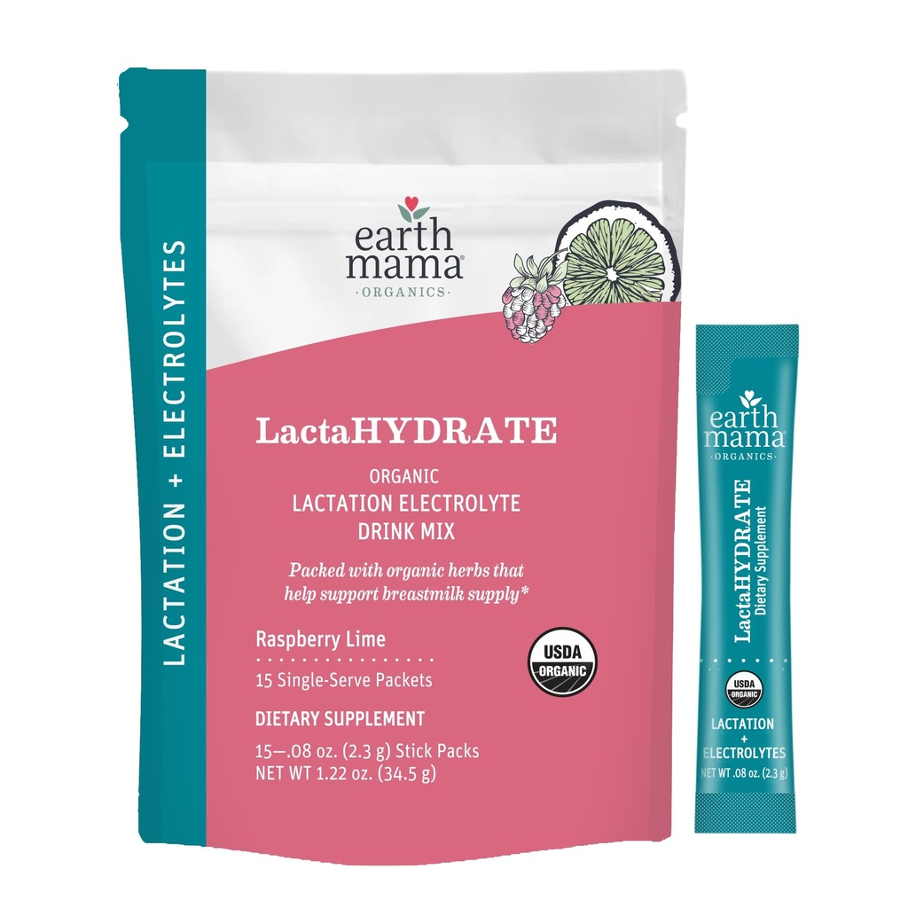 Earth Mama Organic LactaHYDRATE Lactation Hydration Drink Mix - 3.35 oz - Certified Organic by Oregon Tilth Electrolyte Drink with Herbs - Supports Breastmilk Supply for Breastfeeding & Pumping Moms