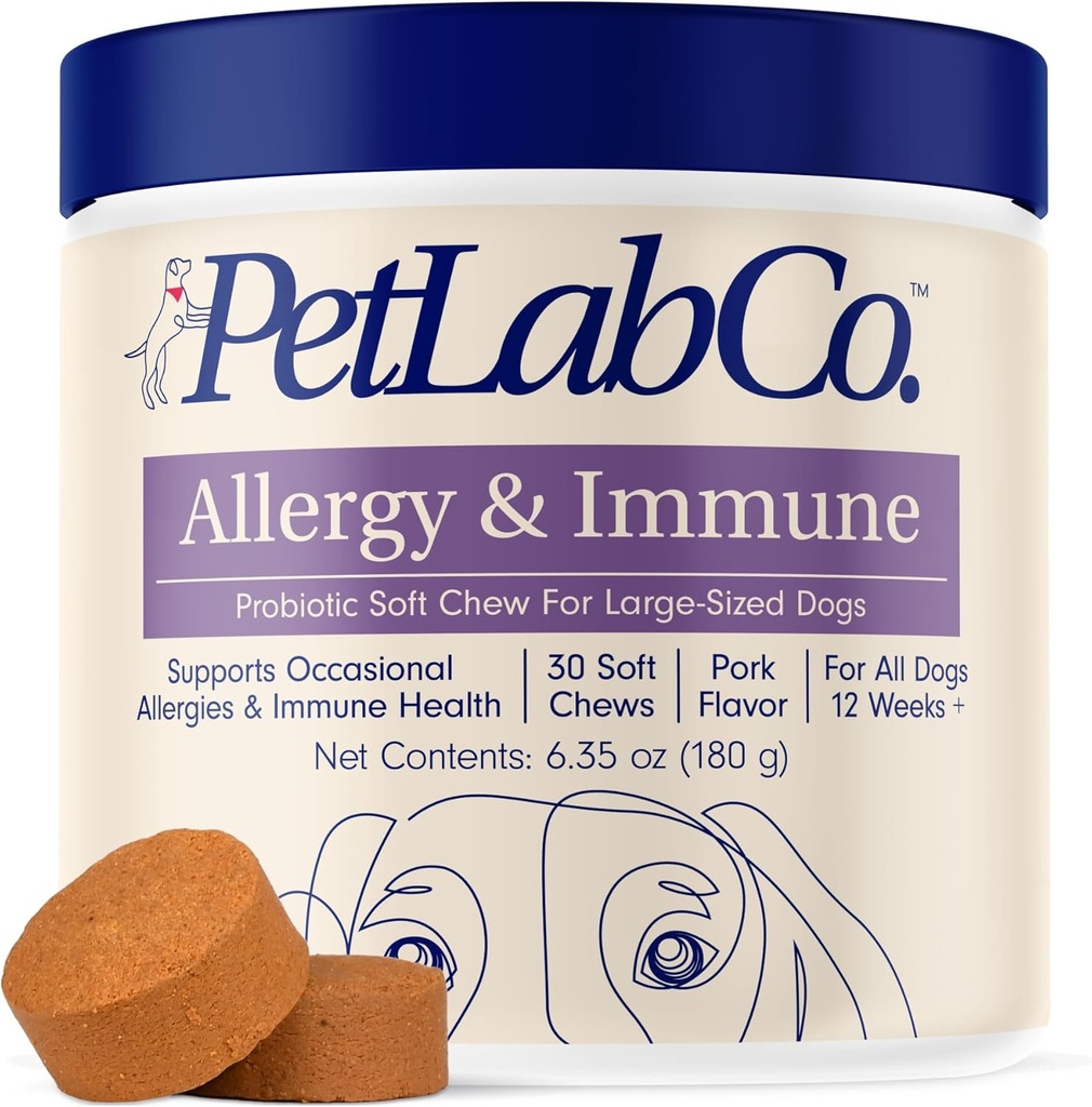 PetLab Co. Allergi & immun Daglig Probiotika til Hunde. Understøtter Yeast Production, Sæsonallergier, Intermitterende Itchiness, Gut & fordøjelsessundhed til Store Hunde - 30 Tyk - Packaging May Vary