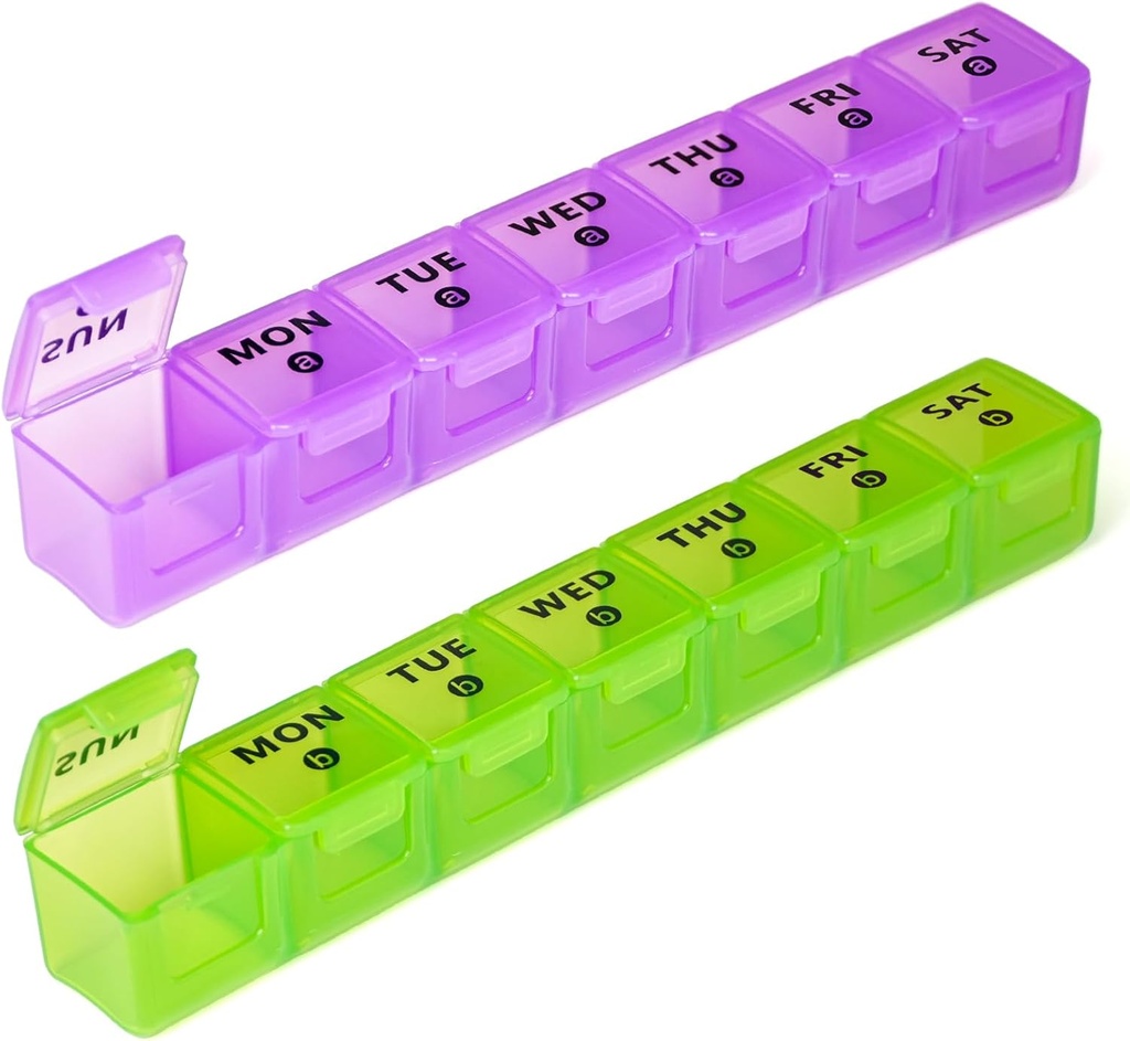2-Pack Stor Ugentlig Pill Organizer, Vitamin Pill Box Organizer 7 dag med store afdelinger, Am Pm Pill sag for Rejser, XL Medicin Organizer 14 dag for fiskeolier, Vitamin Holder tillæg