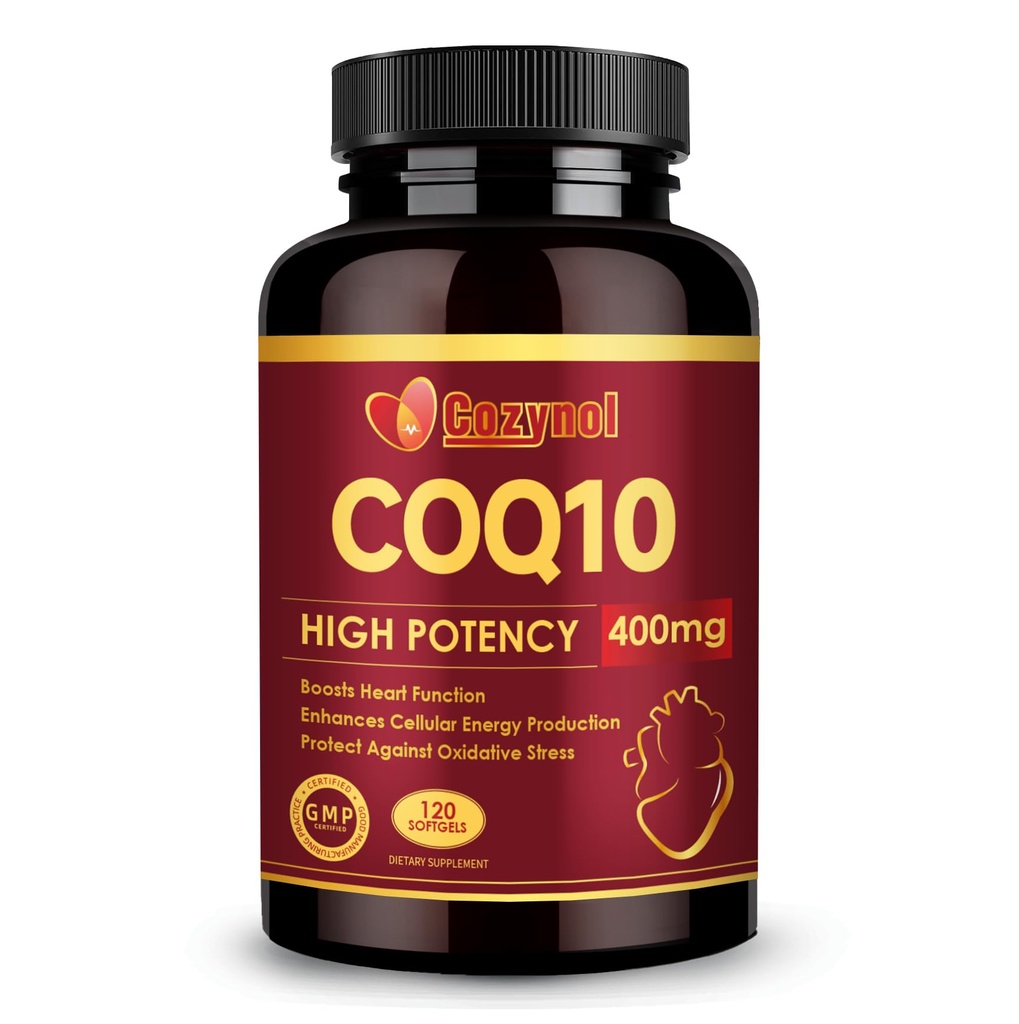 CoQ10- 400mg- Softgel med PQQ & Omega 3, Maksimal Absorption Coenzym Q10, Kraftfuld Antioxidant til Heart Health & Energy Production, 120 Greve, Non- GMO
