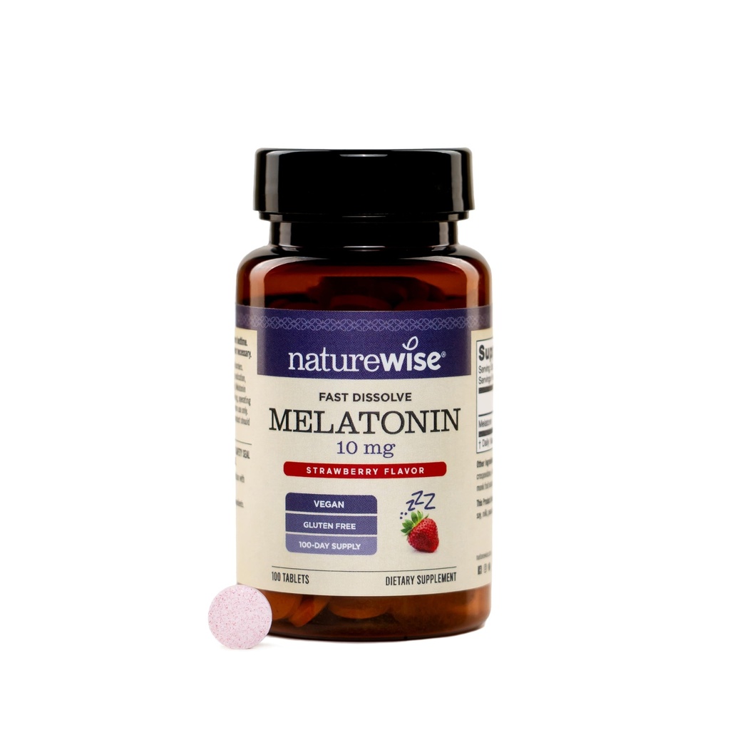 NatureWise Melatonin 10mg - Sugar Free Fast Dissolve Melatonin Supplement - Non-GMO, Vegan, USA Manufactured - 100 Tablets[100 Day Supply]