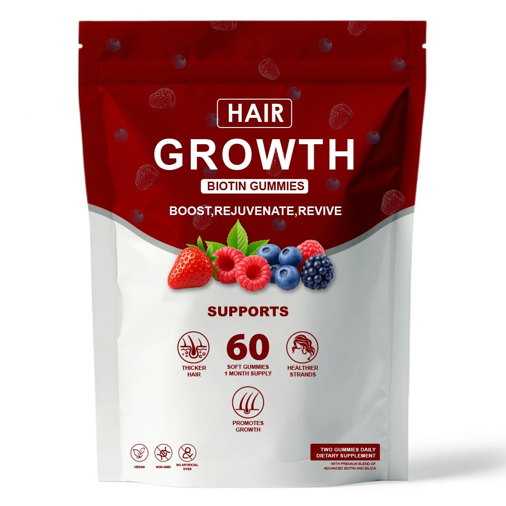Hair Growth Gummies for Black Women, with Biotin-Silica Complex (5000mcg Biotin) & Vitamin D (30mcg), Supports Hair, Skin & Nail Health, Non-GMO, 60 Gummies