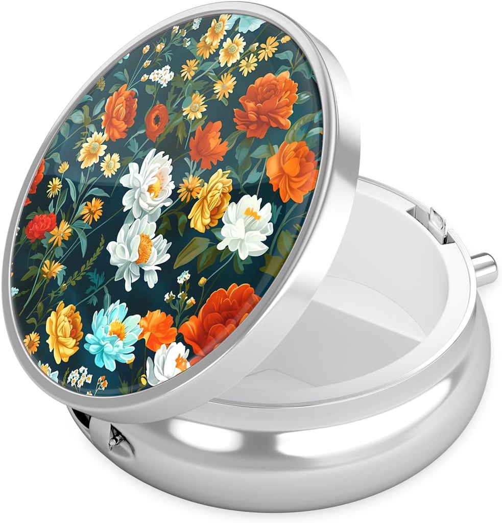 Nipichsha Pill Box, Lille Pill sag for purse & Pocket, Cute Travel Medicine Organizer, Portable Medicine Container Holder til at holde vitaminer, Medicin, Fish Oil & Supplement, B01- Smukke blomster