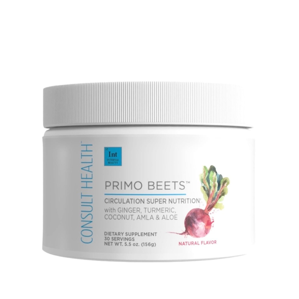 Consult Health Primo Beets - Beet Root Powder Drink Mix with Electrolytes - Nitrates to Support Circulation - Energy Boost - Ginger & Turmeric - for Men & Women - Natural Flavor - 30 Servings