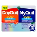 VICKS DayQuil & NyQuil SEVERE Co- Pack, Cold & Flu Medicine, Kraftfuld Relief for Hovedpine, Feber, Sore Throat, Minor Aches & Pains, Congestion, Sinus Pressure, Stuffy Næse, og Hough, 48 LiquiCaps