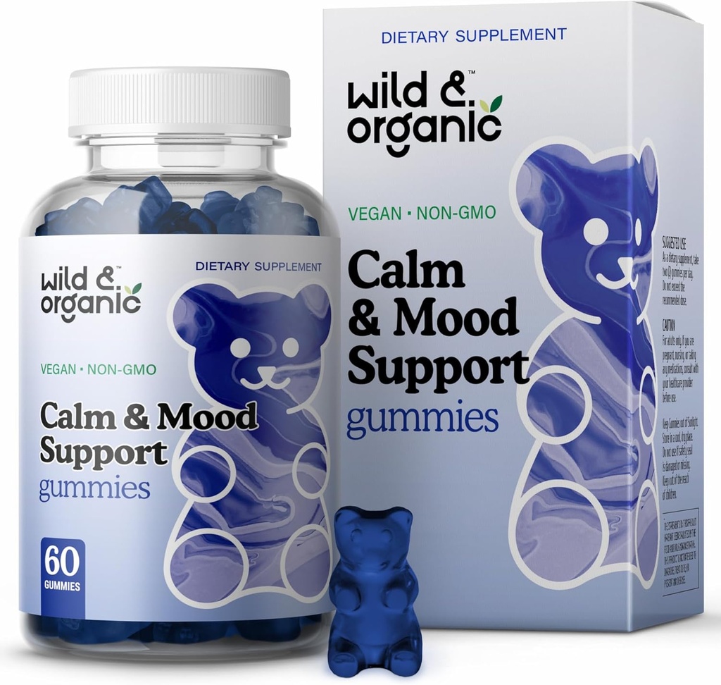 Wild & Organic Call & Mood Gummies - Mood Support - Calming Chews w / Ashwagandha Root, Rhodiola Rosea, Lemon Balm - Ashwagandha Kosttilskud Gummies - 60 Greve