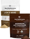 Real Mushrooms Hot Chocolate Mix (15 Servere) og Lion 's Mane (60 Servere) Powder Bundle - Mushroom Powder supplement til daglig Immunitet & Kognition support - Gluten- Free, Non- GMO, Vegan