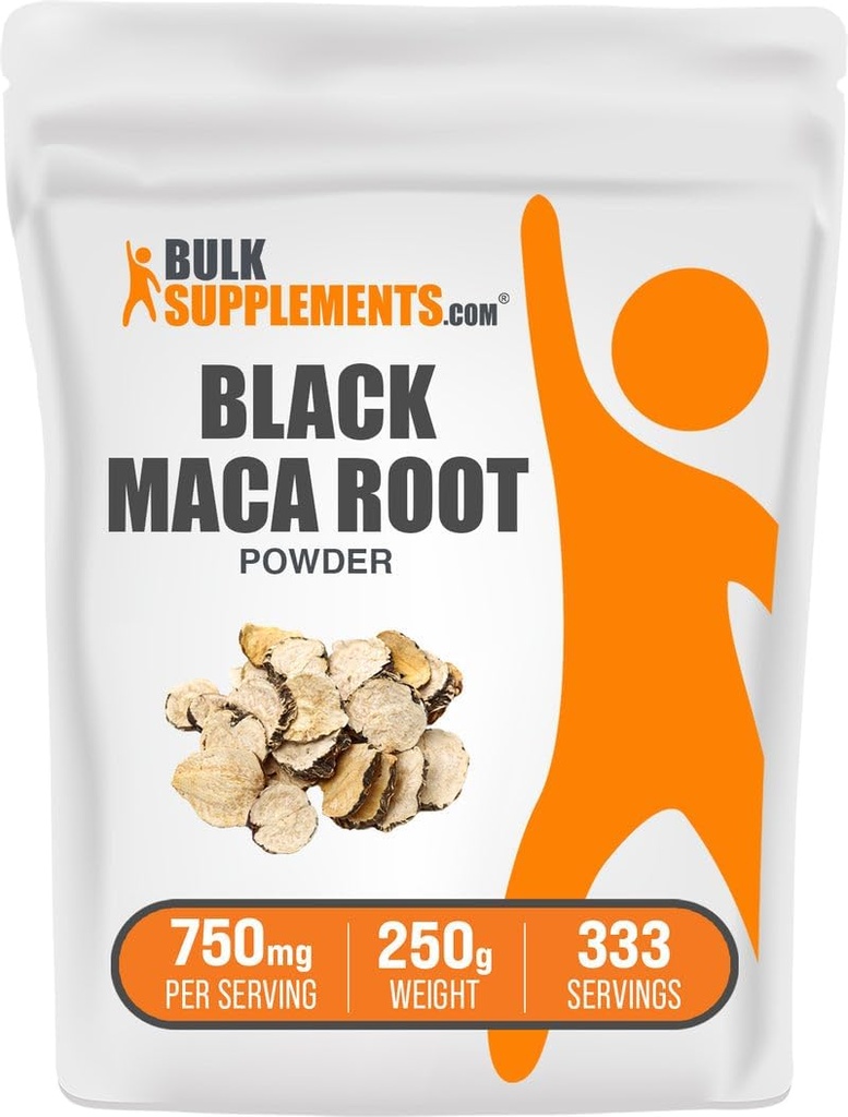 BulkSupplements.com Black Maca Powder - Black Maca Root Supplement, Herbal Supplement for mænd og kvinder - Vegan, Gluten Free, 750mg per Serving, 250g (8,8 oz) (pakke med 1)