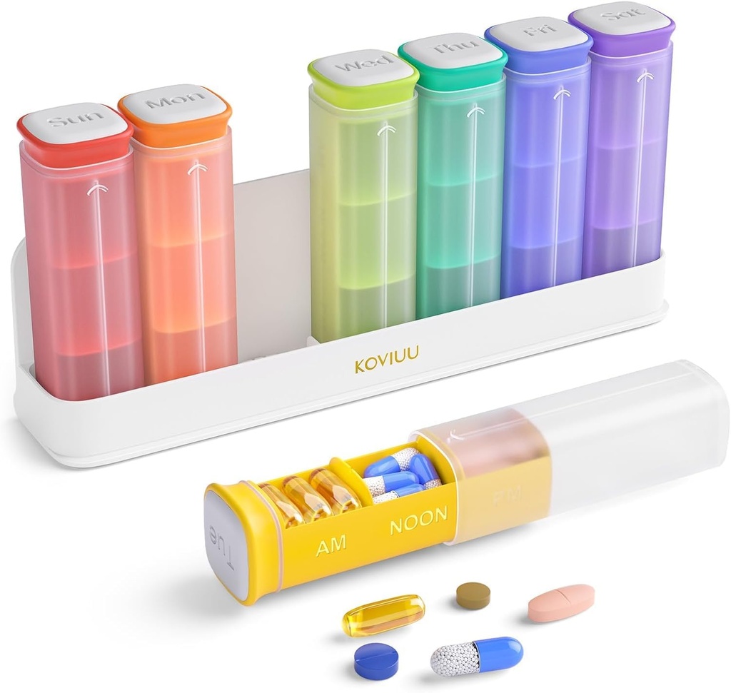 Ugentlig Pill Organizer 1 gang om dagen (sort) og Ugentlig Pill Organizer 3 gange om dagen (hvid)