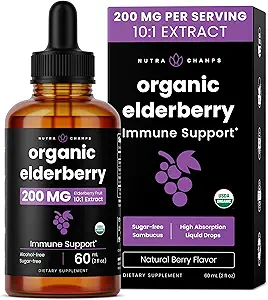 NutraChamps Black Elderberry Syrup, Potent 2000mg 10: 1 Extract Sambucus Elderberry Syrup Antioxidant, Drops Berry Flavor, Flydende Elderberry Extract Sugar- Free 2oz, Immunstøtte