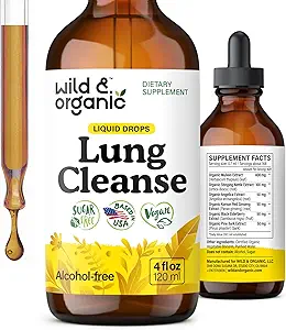 Wild & Organic Lung Cleanse Detox Tinktur - Mullein Drops til Lungs - Herbal Mullein Extract Supplement - Vegan, Alkohol- Free Drops - 4 fl oz