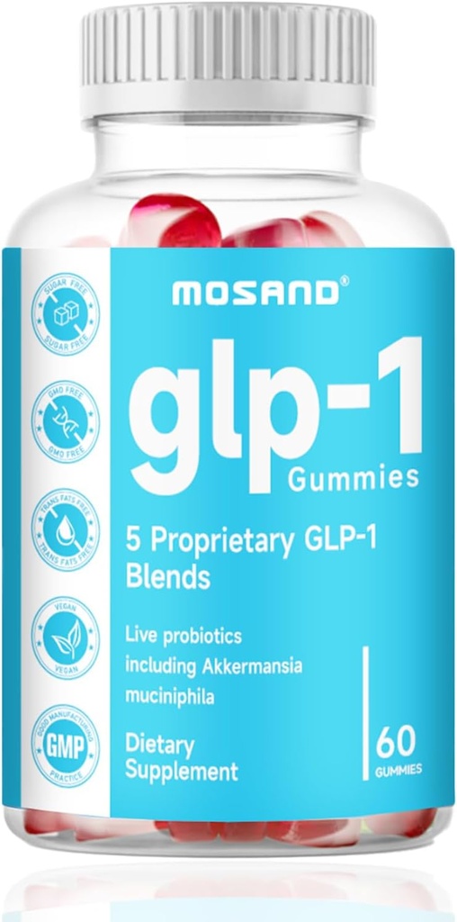 GLP-1 Probiotiske Gummies, GLP-1 Supplement med Akermansia Probiotic, Berberine, Ingen sukker tilsat for Gut & fordøjelse Sundhed, Jordbær Flavor- 60 Gummies