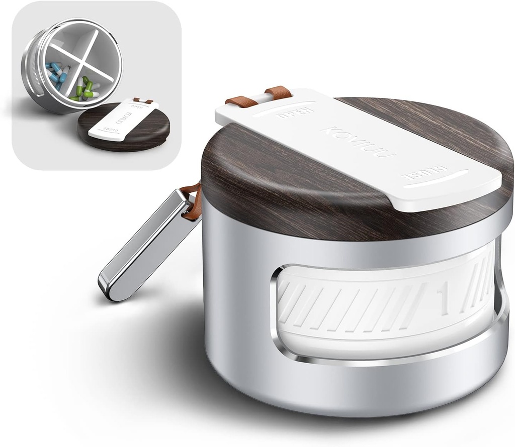 Metal Pill Organizer 4 gange om dagen, Daily Pill Box 4 Segment, Travel Pill Container til purse lille pill sag, Vitamin Holder Organizer, Portable Pillbox til medicin supplement, Sølv