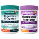 NewRhythm Digestion & Menopause Bundle: 7 Key Enzymes with Probiotics + Botanical Relief, Protease Amylase Lipase, Black Cohosh, 90 Vegan Caps
