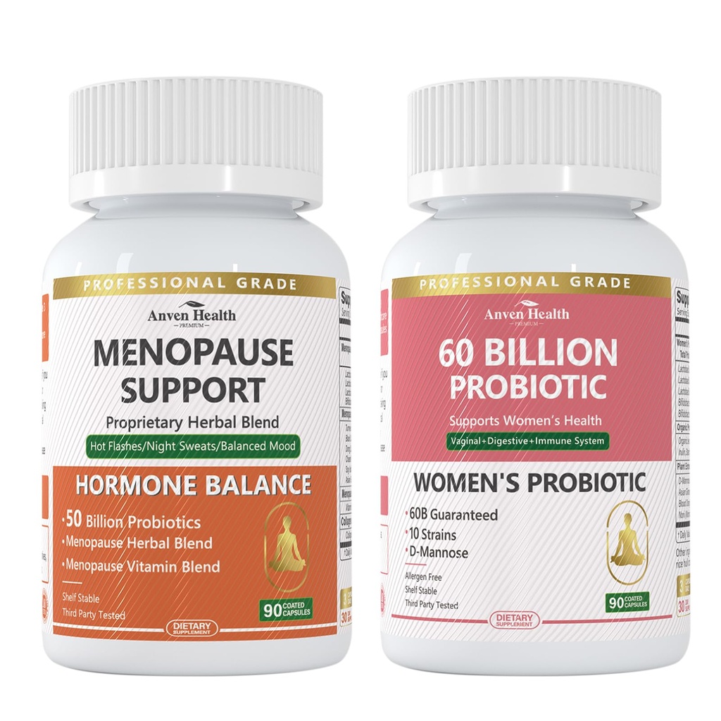 Women’s Total Probiotic Bundle – 60B Daily Probiotics for Gut & Immune Health + Menopause Support with Herbal Blend & Vitamins
