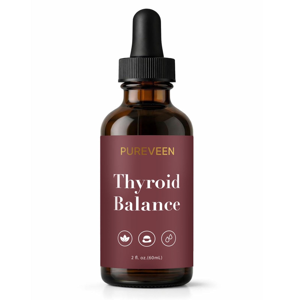 Pureveen Thyroid Balance, Thyroid Support Drops for Women, Liquid Supplement with Milk Thistle, Selenium, Zinc, Magnesium, Daily Wellness & Energy Support, 60ML