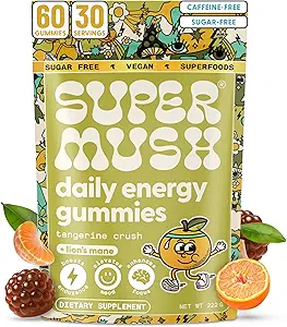 Energy Mushroom Gummies - Organic Lions Mane Supplement with Cordyceps, Rhodiola, L-Theanine, Maca - Vegan & Sugar-Free - Energy, Focus, Stamina, Stress Reduction - 60 Gummies (30 Servings)