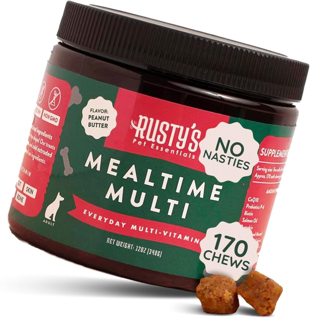 Premium Hund Multivitamin Supplement (170 Chews) - Mealtime Multi - med CoQ10 - Probiotika - Græskar - Immunstøtte - fremmer bedre fælles mobilitet - Sund hud & Coat - Made in USA