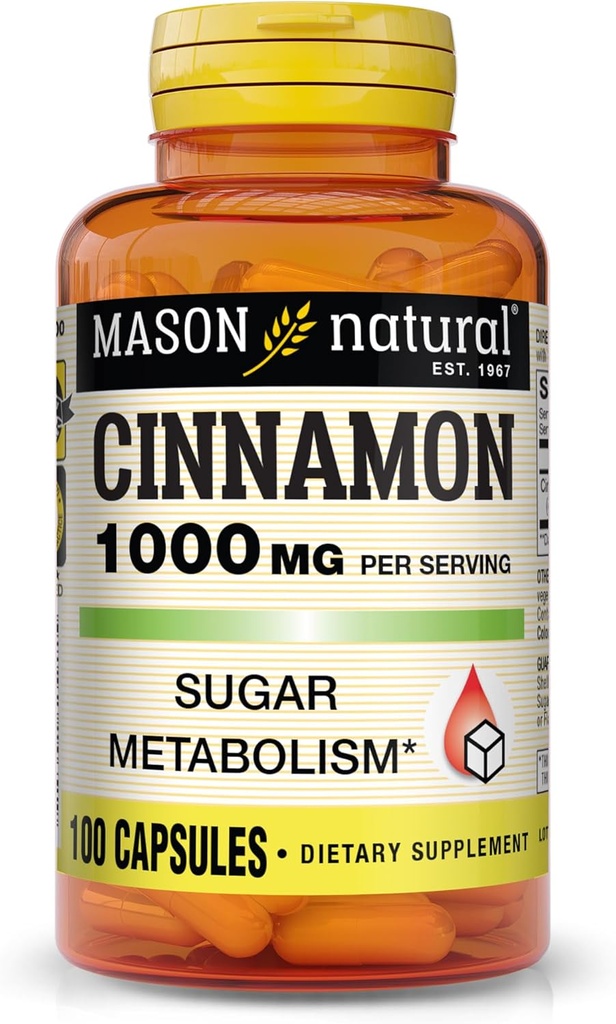 MASON NATURAL Cinnamon, 1000 mg, 100 kapsler (pakning med 3), Herbal Kosttilskud