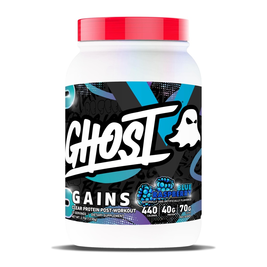 GHOST Clear Gains Mass Gainer Protein Powder - Post-Workout Weight Gainer Mix - 40g of Whey Protein Isolate, 440 Calories & 70g Vitargo Carbs - Lean Muscle Building & Recovery - Blue Raspberry