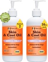 Natural Dog Company 2 Pack - 16 oz. Hud og Coat Oil, Understøtter hudsundhed, Fisk Olie Kosttilskud til hunde, Fedtsyrer, Antioxidant, til Multi Dog Familier, Store Breed Hunde, 32 oz. Værdi