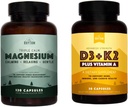 Natural Rhythm Triple Cale Magnesium 150 mg - 120 kapsler - Magnesiumkompleks supplement W / Natural Rhythm Vitamin D3 + K2 (MK7) Plus vitamin A, for ben, hjerte, og immunforsvar, 30 kapsler