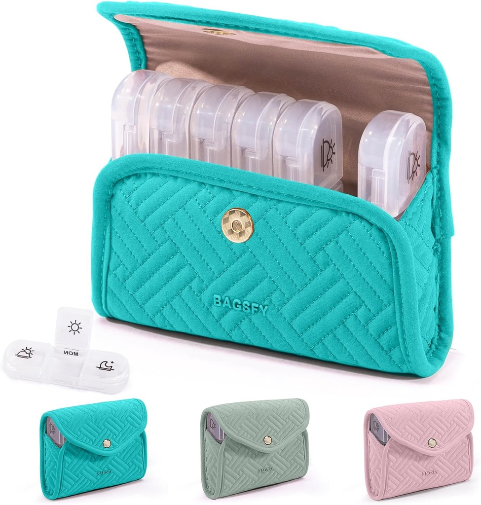BAGSFY Ugentlig Pill Organizer 3 gange om dagen i en sød stof pill sag, Medicin Pill Organizer, Pill Box, Portable Travel Pill Case, Pill Container for Medicin, Vitaminer, Fiskeolier, Kosttilskud