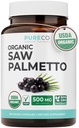 PURE CO USDA Organic Saw Palmetto Supplement - Organic Saw Palmetto for Women & Men's Urinary Tract Prostate & DHT Blocker for Women - Whole Berries - Vegan Non-GMO & Lab Verified (4 Month Supply)