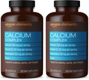 Elementer Calcium Complex med D-vitamin, 250 mg Calcium (3 per servering), Vegan, 195 kapsler (Packaging May Vary), understøtter stærke knogler og immunforsvar (pakke med 2)