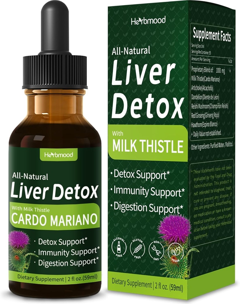 Mælk Thistle Lever Detox Drops, Cardo Mariano (con Silimarina) y Diente de León para el Hígado Graso, Leverstøtte Supplement w / Artichoke & Mælkebøtte Uddrag til Lever Rengøring & Reparation. 2oz