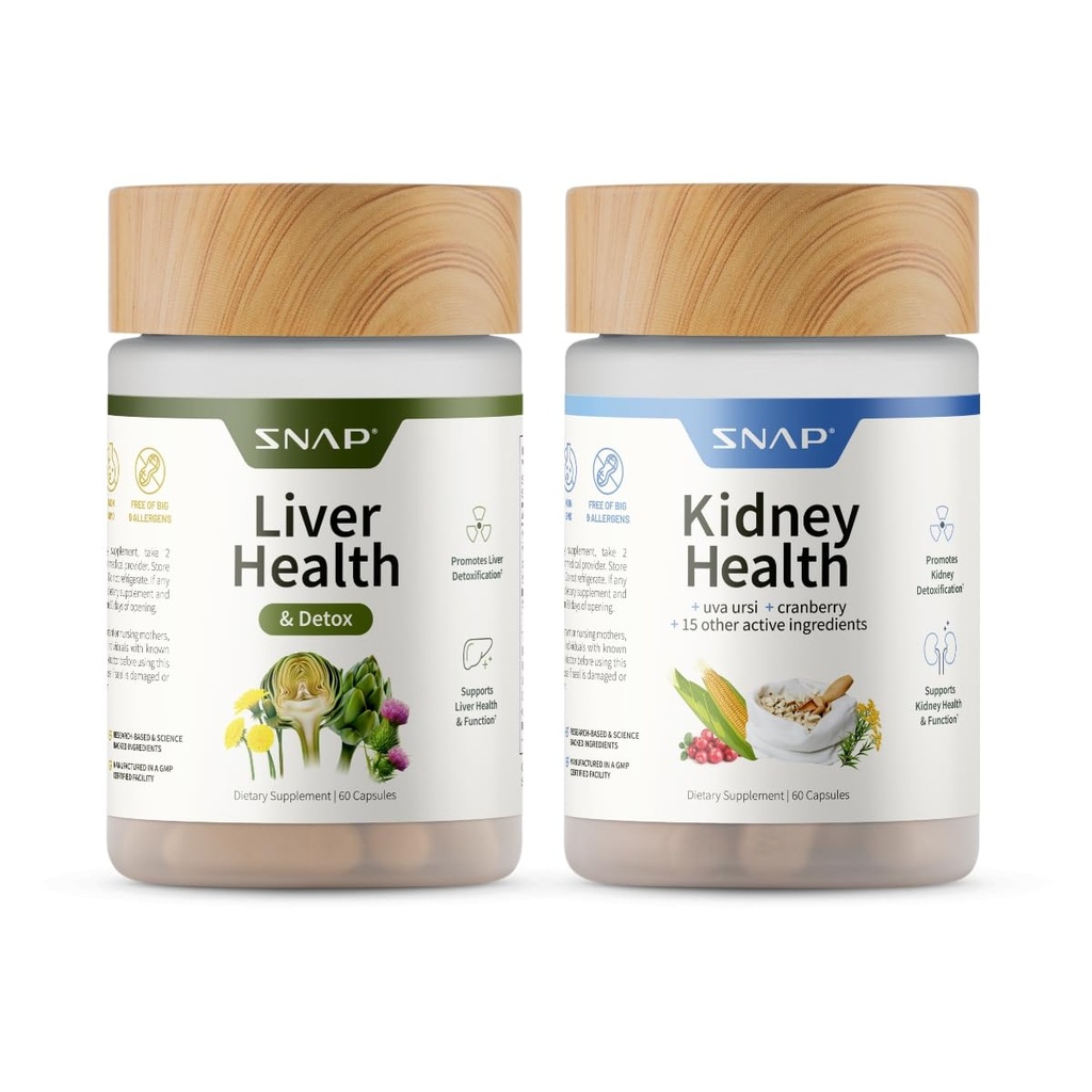 Snap Supplements Liver Health Milk Thistle Supplement + Kidney Health Cranberry Supplement Bundle, 60 Vegetarian Capsules (30-Day Supply)