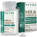 VEYNE Milk Thistle Supplement 80% Silymarin (240mg Active) with Dandelion Root Extract 10:1 & Burdock Root 20:1 – Liver Support Supplement for Daily Wellness – 60 Capsules (30 Day Supply)