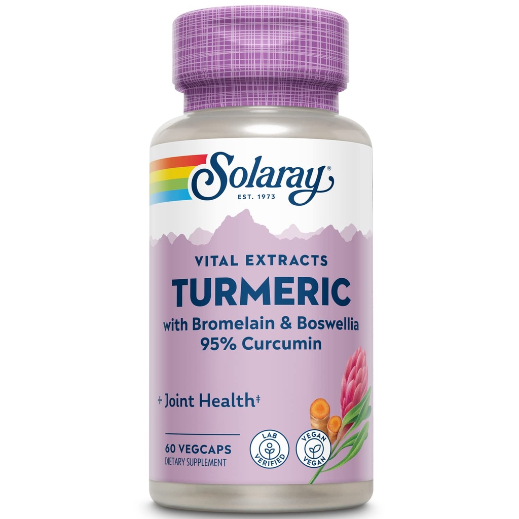 SOLARAY Turmeric Supplement with Bromelain and Boswellia, 95% Curcumin, Turmeric Curcumin Supplement for Joint Support, Gallbladder, Liver Support, Non-GMO, Vegan, 60-Day Guarantee, 60 Servings