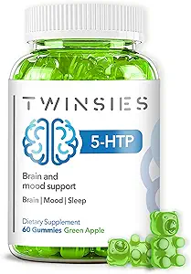 5-HTP supplement 200mg rolige gummier til sovemood & hjerne helbredssupport - L- Tryptophan 60 Green Apple sovegummies til voksne - Gluten- Free & Non- GMO