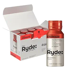 Ryde: Energize Shot Dex124; Tropical Flavor Dex124; Green Tea Coffein, Taurine, Ginseng Extract & B Vitamin Dex124; 0 Kalorier, 0 Sukker Dex124; 2 FL OZ Skud Dex124; Øger energi * (8 Pack)