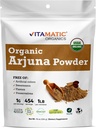 Vitamatic Certified USDA Organic Arjuna Bark Powder - 1 LB (16 oz) Pure Terminalia Arjuna Bark Note 124; Understøtter hjerte sundhed, cirkulation & Stress Relief