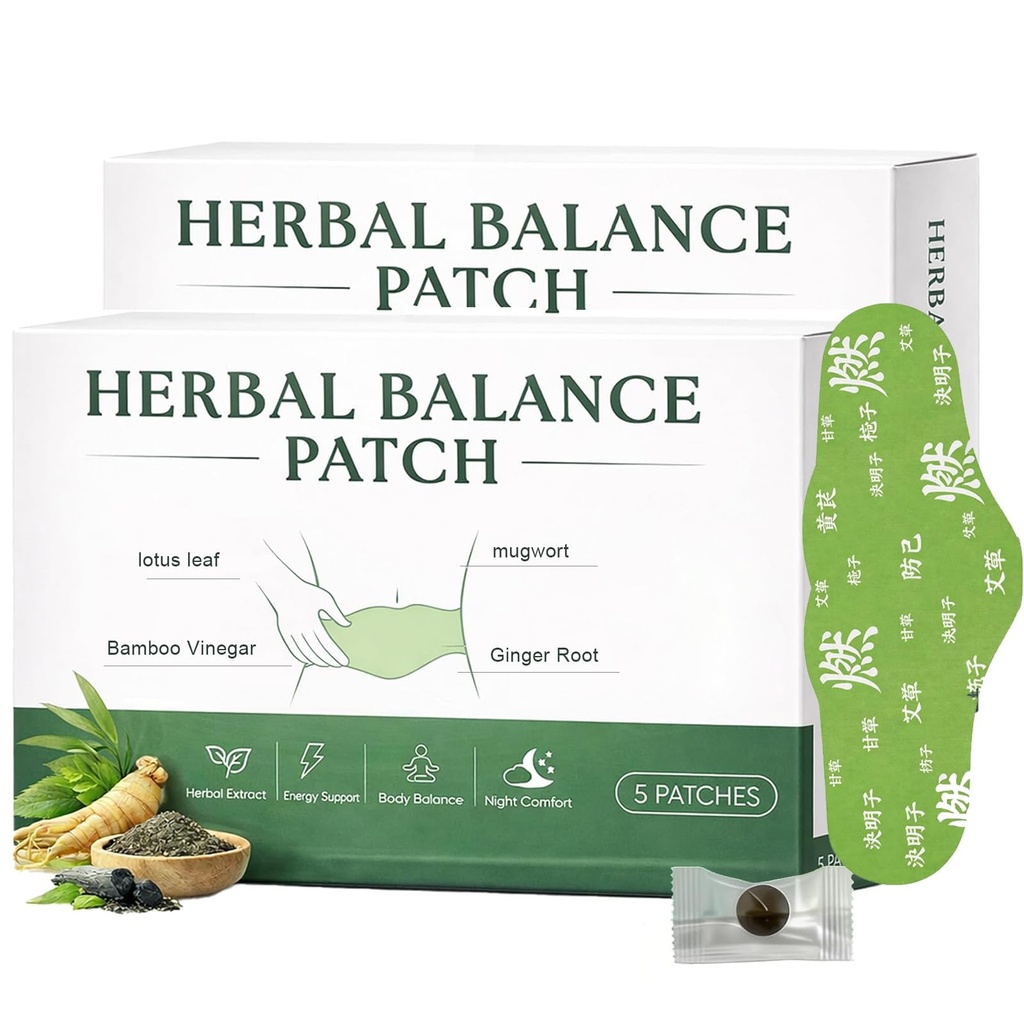 Herbal Balance Patches, Natural Plant Formula with Mugwort, Ginger, Angelica, Astragalus and Lotus Leaf, Gentle Navel & Waist Abdomen Body Care Patches, Comfortable Adhesive Design (2 Boxes 10 Pcs)