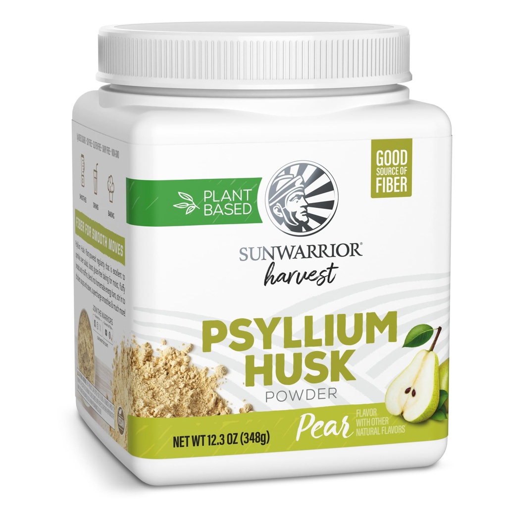 Sunwarrior Organic Psyllium Husk Powder Plant-Based Fiber for Gut Health & Regularity, Supports Digestion & Satiety, Certified Organic, Gluten-Free, Non-GMO, Keto-Friendly 50 Servings, Pear Flavored
