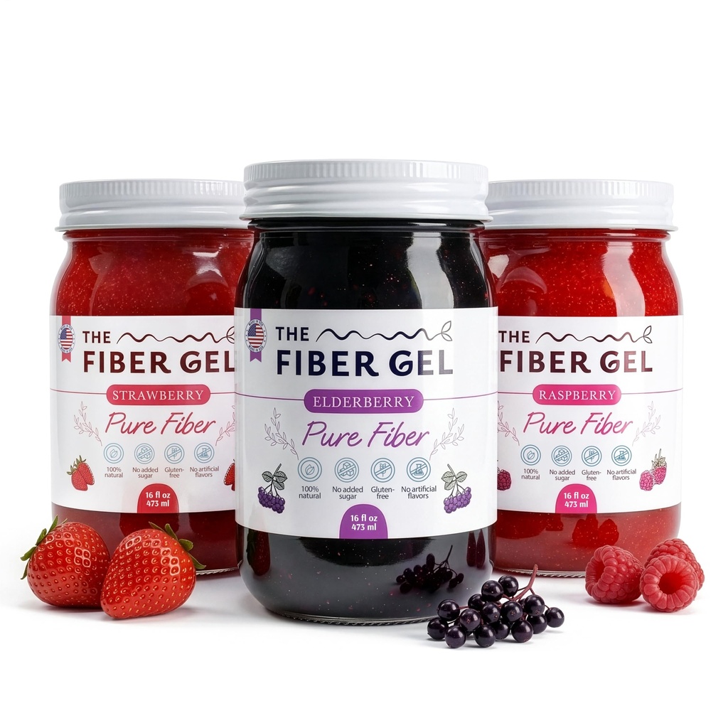 Berry Trio High Dietary Fiber Prebiotic Gel Formula — 100% Natural & Clean Label Plant-Based Psyllium Husk & Inulin Complex No Added Sugar — Elderberry, Raspberry, and Strawberry