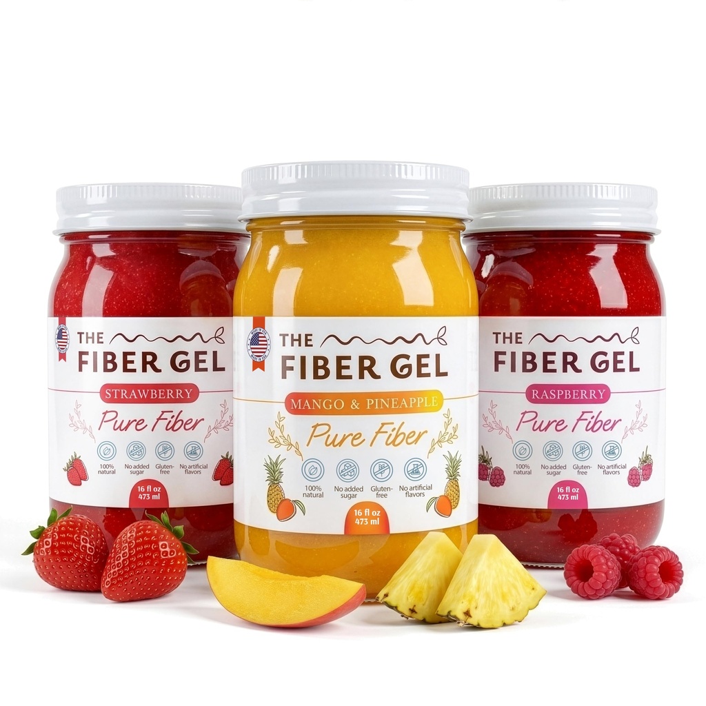 (Bundle) Balanced Trio – High Dietary Fiber Prebiotic Gel Formula — 100% Natural & Clean Label – Mango & Pineapple, Raspberry, and Strawberry, 48 oz.