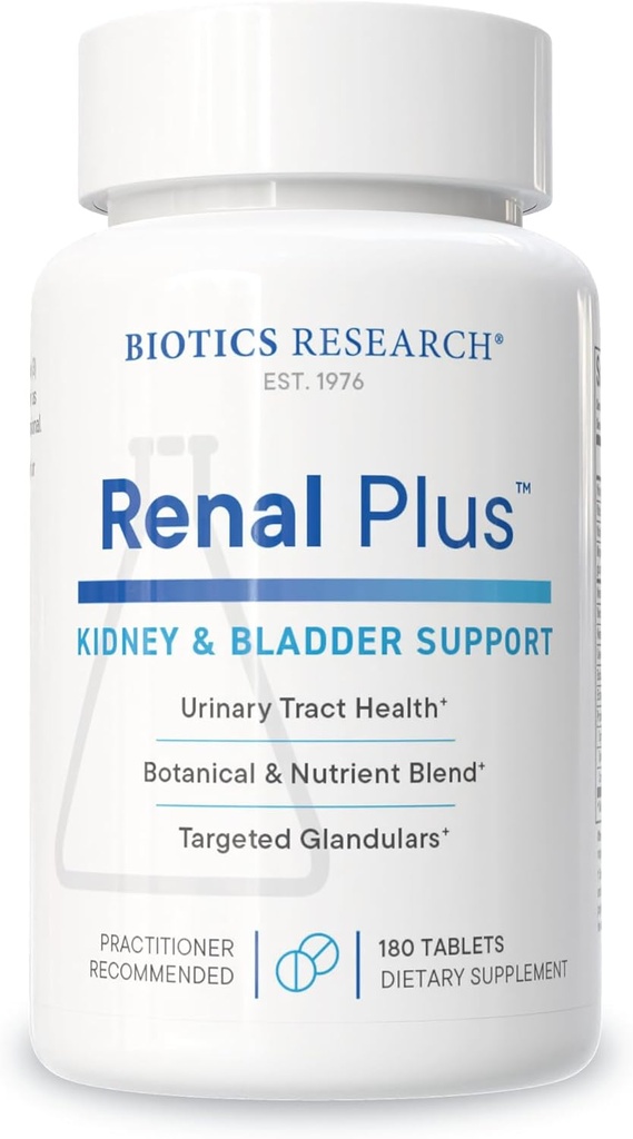 Biotics Research Renal Plus - Botanisk, Glandulær og ernæringsmæssig støtte til optimal renal funktion. Nyre Sundhed & Understøtter Urologisk funktion -Ulva ursi, Buchu Leaf, Echinacea, Cranberry- 180Tabs