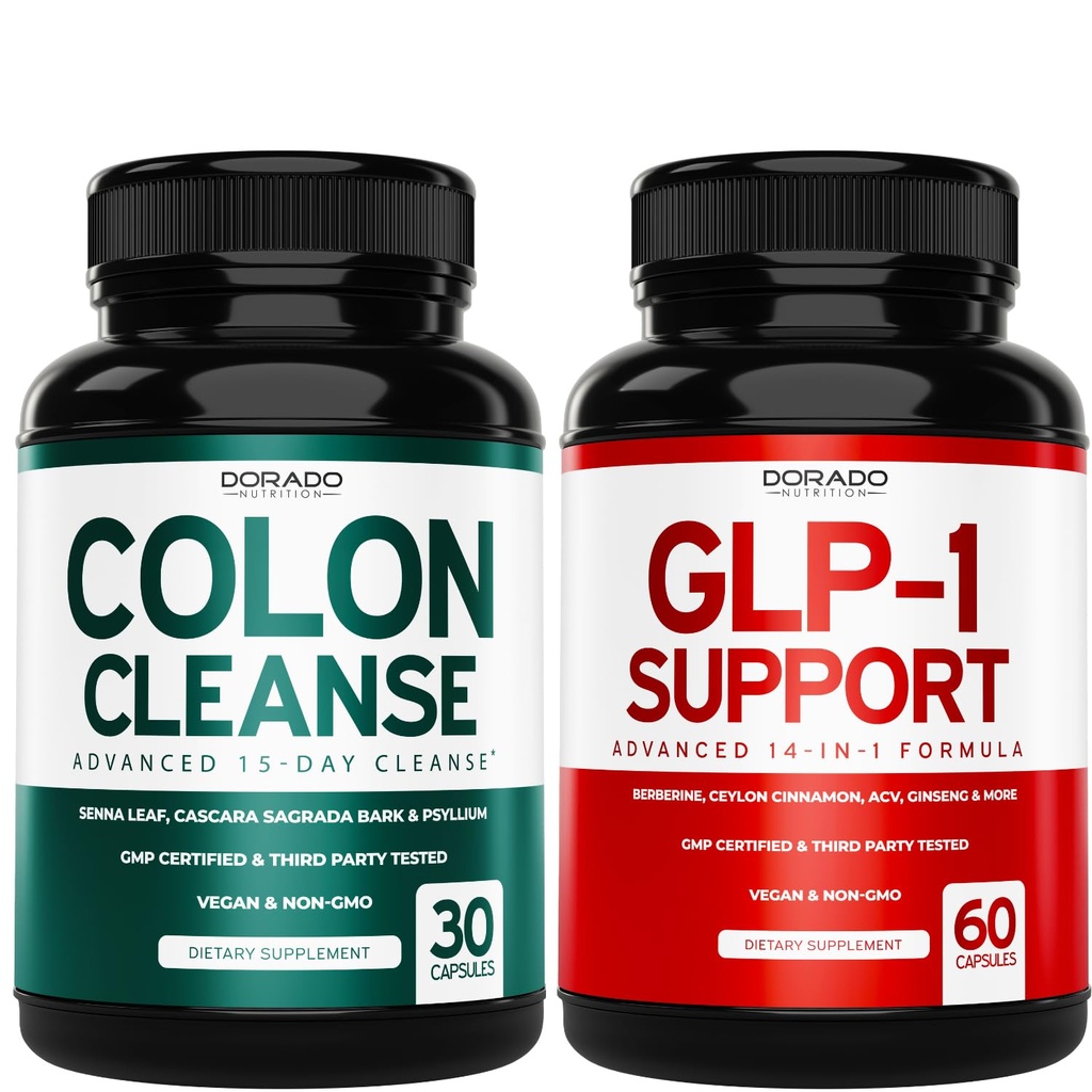 Colon Cleanse & Detox 15 Day Gut Cleanse (30 Count) - Intestinal Cleanse Pills and GLP - 1 Supplement (60 Count) 14 in 1 Support Gut Health & Metabolism - Non GMO, Vegan Safe & Made in USA