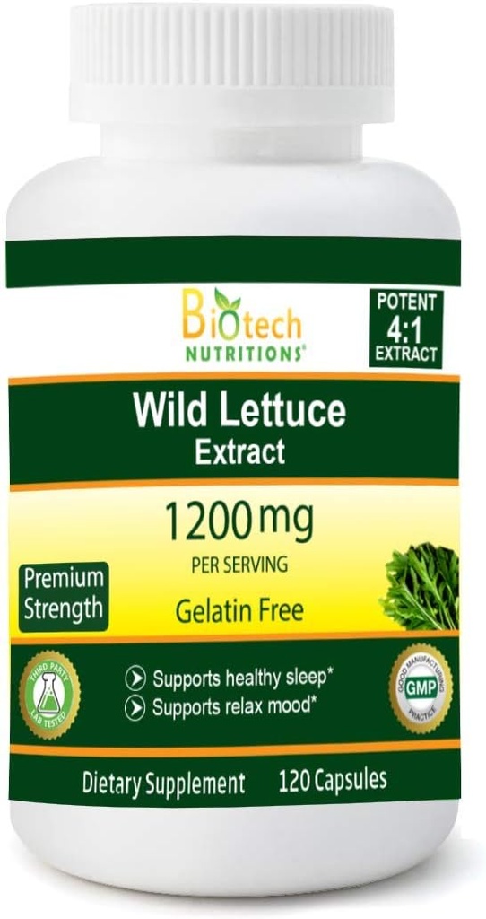 Wild Salat Extract 1200 mg Servering 120 Vegetabilsk Capsule Gelatine Free Made in USA Mest Potent Lactuca Virosa Vegan og Non- GMO